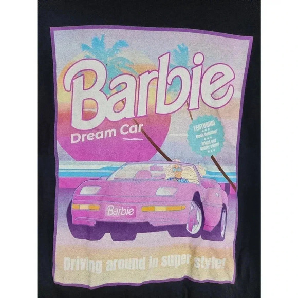 Barbie Dream Car Mens Size Small Black Pink T Shirt - Picture 3 of 6